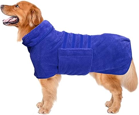Dog Bathrobe Towel Geyecete Dog Drying Coat-Dry Fast Bag-Pineapple Grid Fast Drying Super Absorbent Pet Dog Cat Bath Robe Towel-Blue-L