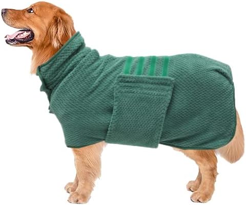 Geyecete Pineapple Grid Fast Drying Super Absorbent Dog Cat Bath Robe Towel - Green - XXL