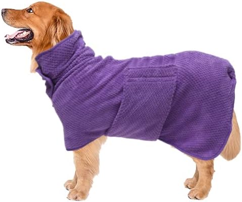 Geyecete Pineapple Grid Fast Drying Super Absorbent Dog Cat Bath Robe Towel - Purple, 3XL