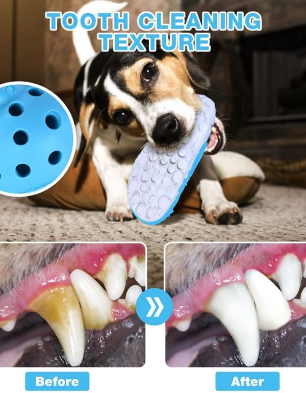 Durable Dog Toys for Aggressive Chewers, Large Dogs - Food Dispensing, Soft Rubber Shoe (Blue)