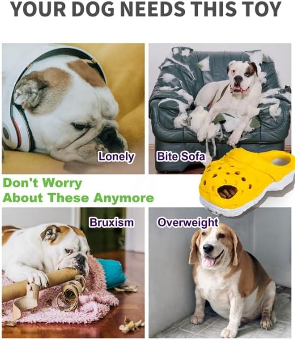 Durable Dog Toys for Aggressive Chewers, Large Dogs - Food Dispensing, Soft Rubber Shoe (Yellow)