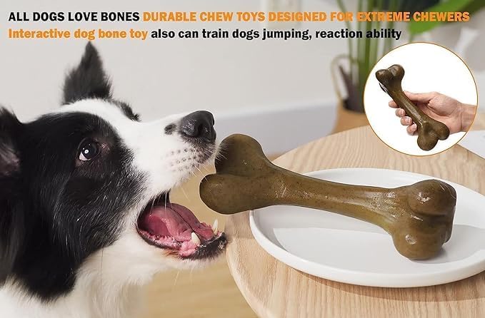 Indestructible Dog Bones for Aggressive Chewers, Durable Tough Puppy Teething Toys, Interactive Dog Toys for Medium/Large Breed, Beef & Chicken Flavor (3pcs)