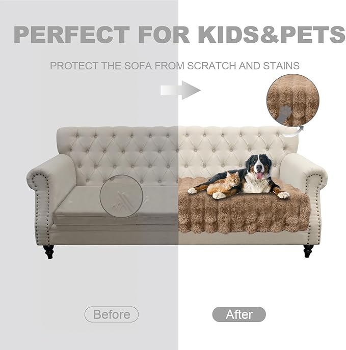 Waterproof Dog Bed Cover, Soft Plush Pet Blanket with Anti-Slip Back for Bed Couch Sofa, Furniture Protector for Small, Medium and Large Dogs and Cats (Lightbrown-Bubble, 30"x53")