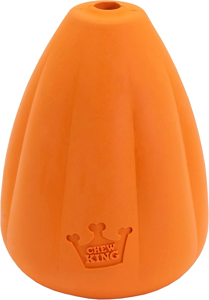 Chew King Premium Treat Dog Toy, Extremely Durable Natural Rubber Toy, Bacon Flavored Dog Toy Orange Large