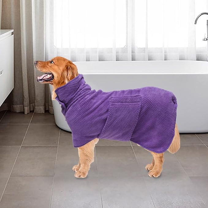 Geyecete Pineapple Grid Fast Drying Super Absorbent Dog Cat Bath Robe Towel - Purple, 3XL