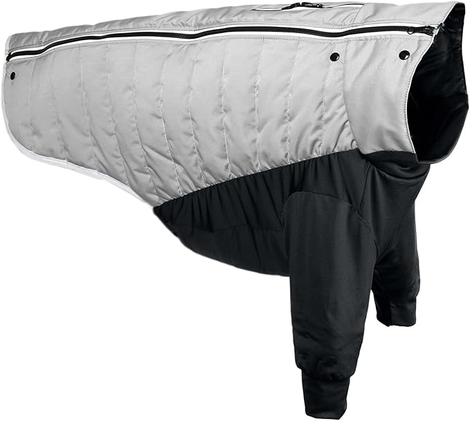 Furhaven Water-Repellent XL Dog Coat, Washable & Reflective w/ Leash Access & Stretch Fabric - Pro-Fit Active Jacket - Chrome, Extra Large