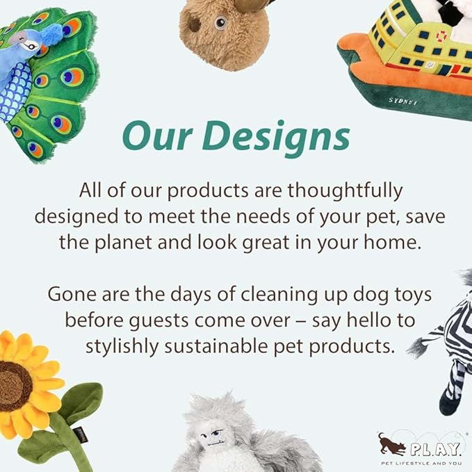 P.L.A.Y. Stuffed Dog Toys, ECO Bones - Extra Durable Squeaker Chew Toy, Great for Teething Puppies & Small, Medium, Large Dog Breeds - Machine Washable, Recycled Materials (Skull and Roses, Small)