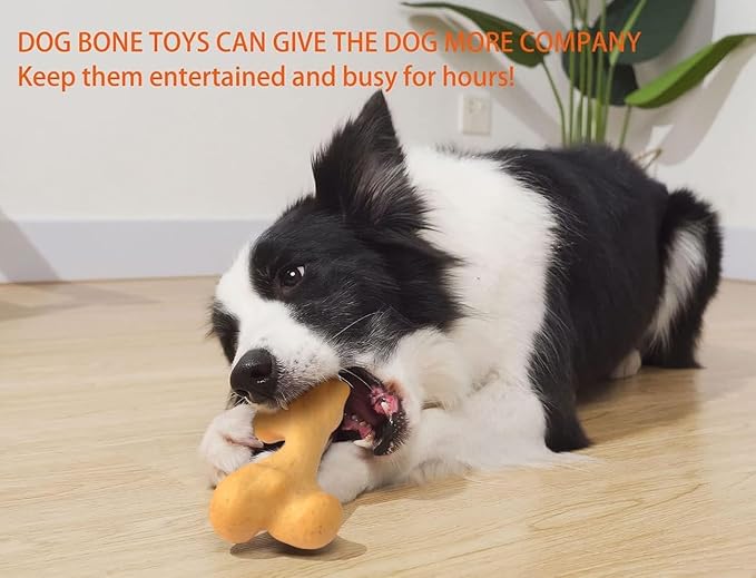 Indestructible Dog Bones for Aggressive Chewers, Durable Tough Puppy Teething Toys, Interactive Dog Toys for Medium/Large Breed, Beef & Chicken Flavor (3pcs)