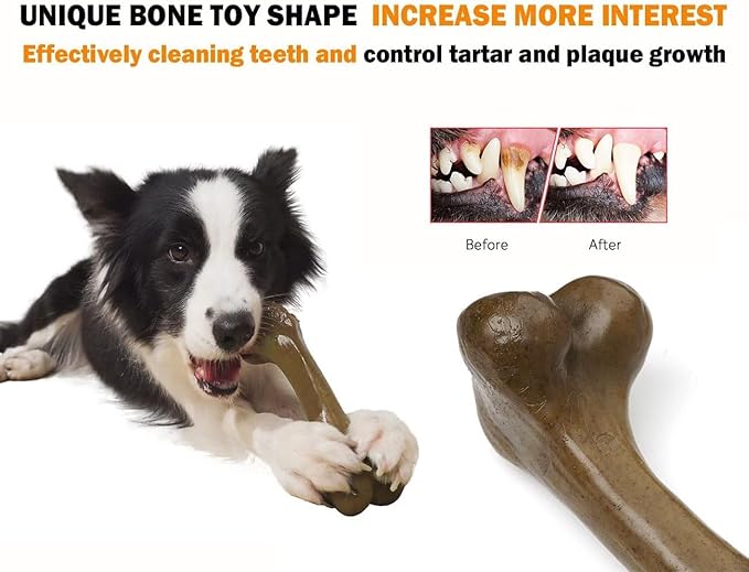 Tough Dog Toys for Aggressive Chewers, Indestructible Dog Toys, Nylon Dog Bones, Durable Tough Puppy Teething Toys, Interactive Dog Toys for Medium Large Breed, Best Gift for Dogs, Beef Flavor