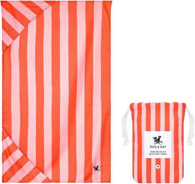 Dock & Bay Pet Towel - Super Absorbent & Quick Drying Dog Towels with Bag - 100% Recycled - Canine Coral, Large (120x70cm, 47x27)