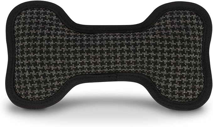 P.L.A.Y. Stuffed Dog Toys, ECO Bones - Extra Durable Squeaker Chew Toy, Great for Teething Puppies & Small, Medium, Large Dog Breeds - Machine Washable, Recycled Materials (Grey Houndstooth, Small)