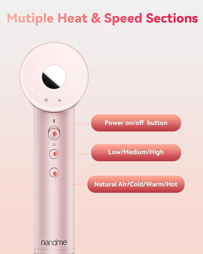 Hair Dryer for Women, 110000 RPM High Speed Blow Dryer, 200 Millions Negative Ionic Hair Dryers for Fast Drying, 1600W Quiet Hairdryer for Travel, Hair Dryer with Concentrators Nozzle, Pink