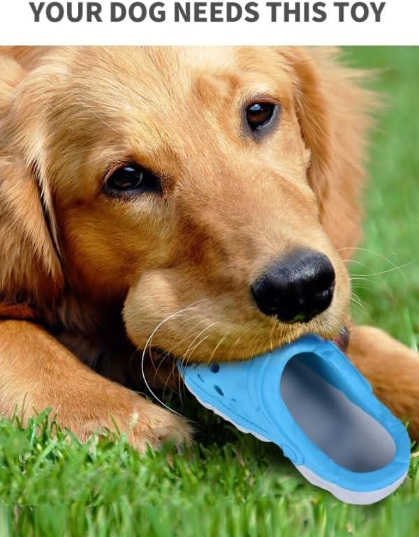 Durable Dog Toys for Aggressive Chewers, Large Dogs - Food Dispensing, Soft Rubber Shoe (Blue)