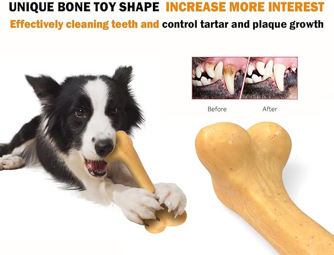 Indestructible Dog Bones for Aggressive Chewers, Durable Tough Puppy Teething Toys, Interactive Dog Toys for Medium/Large Breed, Beef & Chicken Flavor (3pcs)