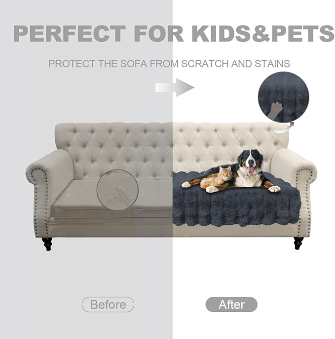 Waterproof Dog Bed Cover, Soft Plush Pet Blanket with Anti-Slip Back for Bed Couch Sofa, Furniture Protector for Small, Medium and Large Dogs and Cats (Noble Grey-Bubble, 30"x80")