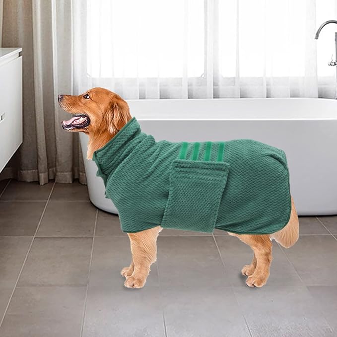 Geyecete Pineapple Grid Fast Drying Super Absorbent Dog Cat Bath Robe Towel - Green - XXL