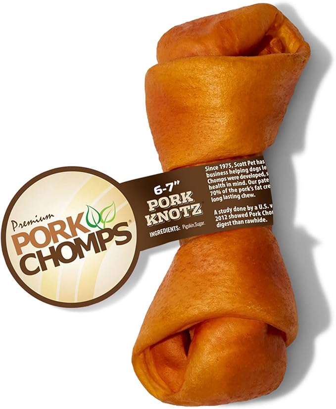 Pork Chomps Roasted Pork Skin Dog Chew, 6-inch Knot, 1 Count (Pack of 3)