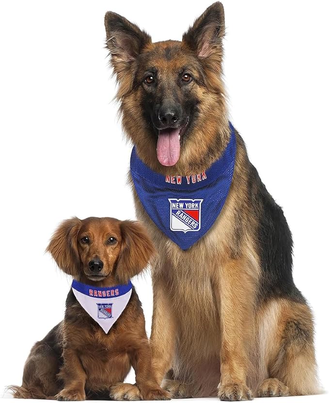 Pets First NHL New York Rangers Reversible Bandana Size XX-Large for Dogs & Cats. 2 Sided Sports Bandana, Premium Embroidery Team Logo, Many NHL Teams Available