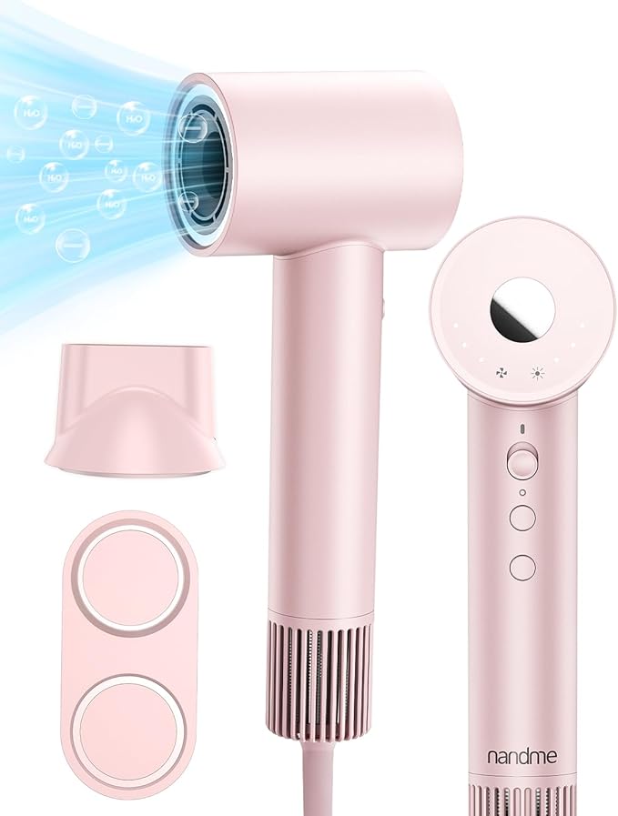 Hair Dryer for Women, 110000 RPM High Speed Blow Dryer, 200 Millions Negative Ionic Hair Dryers for Fast Drying, 1600W Quiet Hairdryer for Travel, Hair Dryer with Concentrators Nozzle, Pink