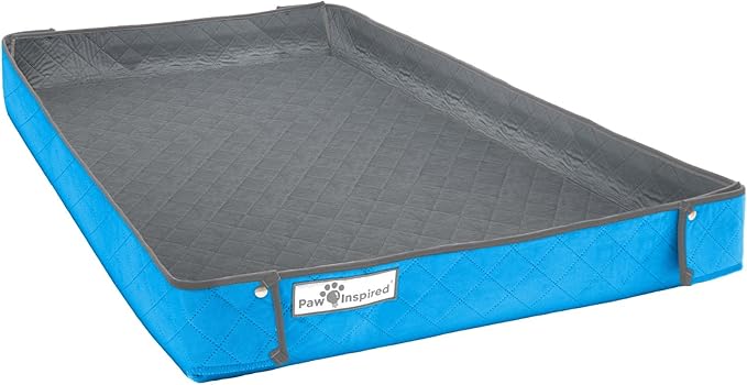 Paw Inspired Critter Box Washable Cage Liner, Reversible Fleece Bedding with Raised Sides for Guinea Pigs and Other Small Animals (C&C 2x4 (14" Grids), Gray/Blue)