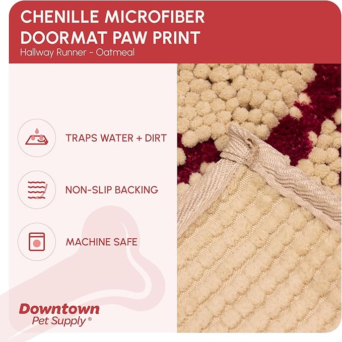My Doggy Place Microfiber Dog Mat for Muddy Paws, 8' x 2' Oatmeal with Paw Print - Non-Slip, Absorbent and Quick-Drying Dog Paw Cleaning Mat, Washer and Dryer Safe - Hallway Runner