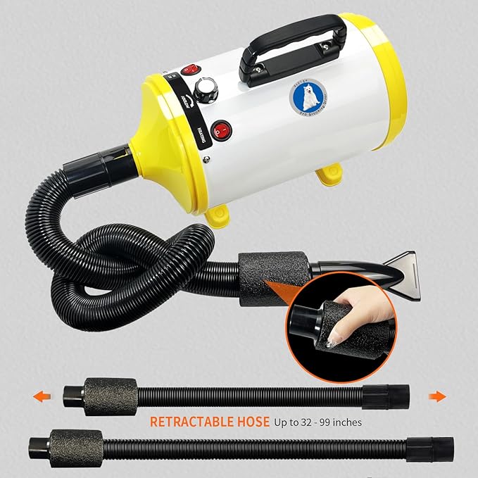 High Velocity Professional Dog Grooming Dryer,Adjustable Temperature and Speed Hair Dryer for Pets with 4 Nozzles