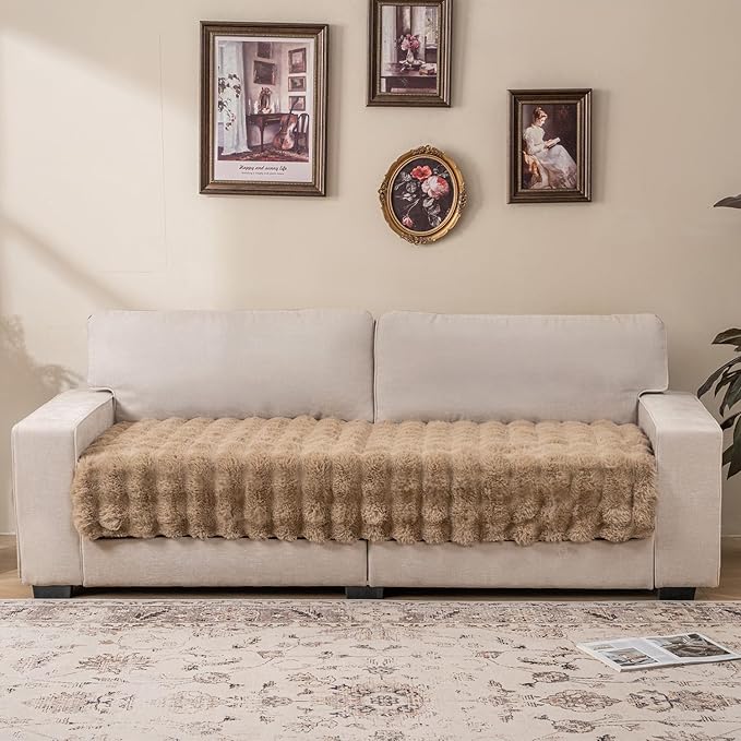 Waterproof Dog Bed Cover, Soft Plush Pet Blanket with Anti-Slip Back for Bed Couch Sofa, Furniture Protector for Small, Medium and Large Dogs and Cats (Lightbrown-Bubble, 30"x53")