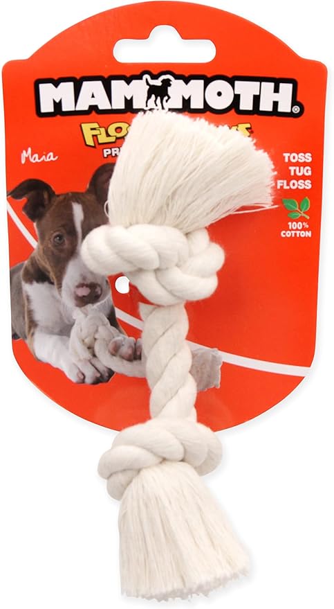 Mammoth Flossy Chews 100 Percent Natural Cotton Rope Dog Toys - Premium White Knot Dog Rope Toy - Interactive Dog Tug Toy - Tug Dog Chew Toy for Small Dogs - Mini 6"