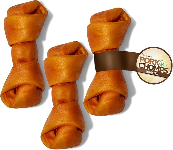 Pork Chomps Roasted Pork Skin Dog Chew, 6-inch Knot, 1 Count (Pack of 3)