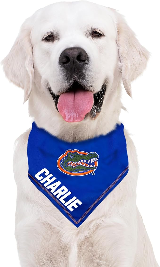 NCAA Florida Gators Personalized Tie Bandana for Dogs & Cats, Size Small/Medium. Custom Dog Bandana Scarf Bib for Pet Cat Dog. The Ultimate Game-Day & Party Customizable Bandana