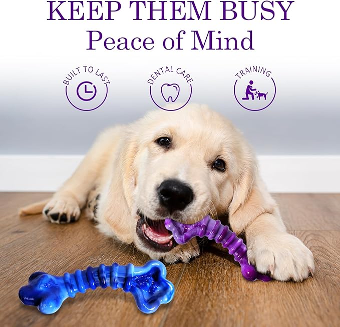 Indestructible Dog Toys for Aggressive Chewers Large Breed, 2 Pack Heavy Duty Nylon Chew-Proof Toys, Durable Tough Large Dog Bones to Keep Them Busy, Tough Dog Toys for Aggressive Chewers