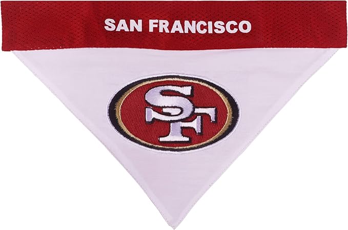 Pets First NFL DOG BANDANA - SAN FRANCISCO 49ERS REVERSIBLE PET BANDANA. 2 Sided Sports Bandana with a PREMIUM Embroidery TEAM LOGO, Small/Medium. - 2 Sizes & 32 NFL Teams available (SAN-3217-S-M)