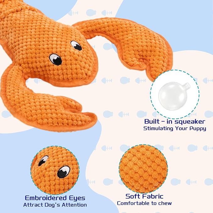 Dog Toy Squeaky Durable Chew Lobster Dog Toys No PP-Cotton,no Filling,no Stuffed for Small, Medium, Large Breed Dogs Interactive Hours of Fun Aggressive Toys