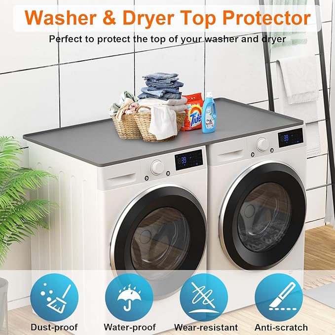 Washer Dryer Countertop Protect Mat, Washer and Dryer Covers for the Top 54" x 27.5" Silicone Washer Dryer Top Cover Protector Mat, Non-slid Waterproof for Laundry Room Organization and Storage