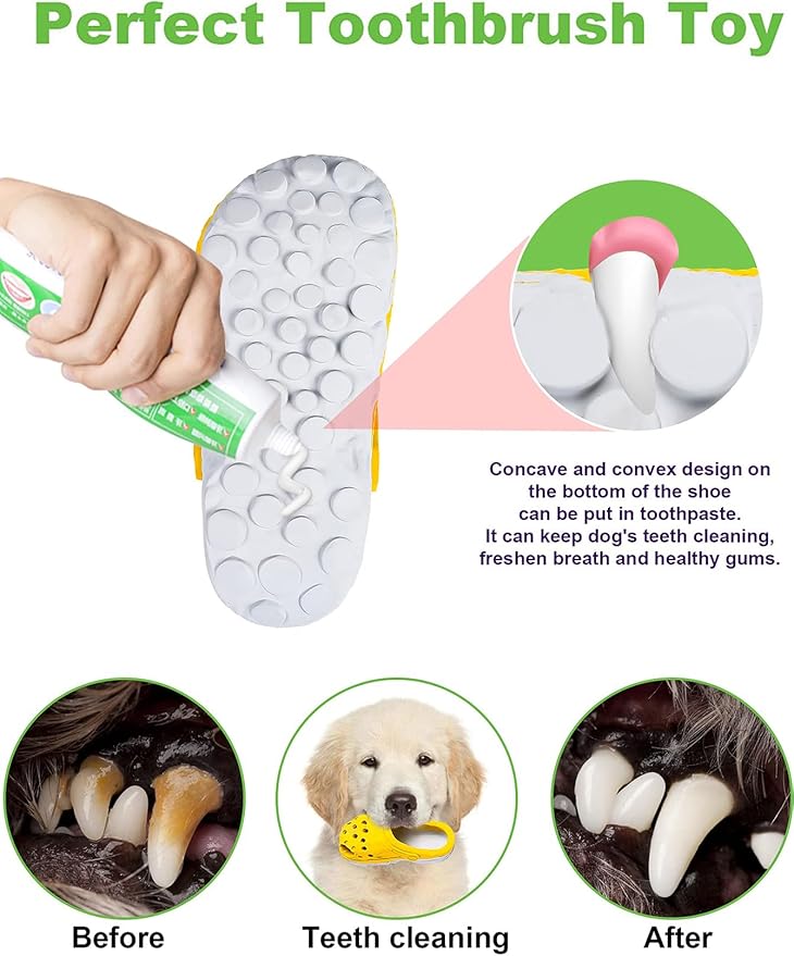 Durable Dog Toys for Aggressive Chewers, Large Dogs - Food Dispensing, Soft Rubber Shoe (Yellow)