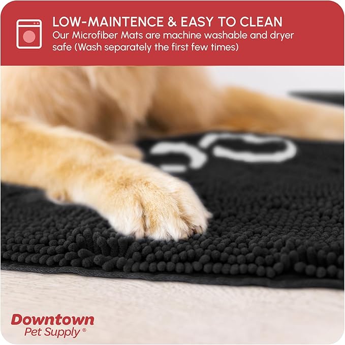 My Doggy Place Microfiber Dog Mat for Muddy Paws, 31" x 20" Black With Paw Print - Absorbent, Quick-Drying Paw Cleaning, Washer and Dryer Safe - Non-Slip Rubber Backed Pet Mat, Medium