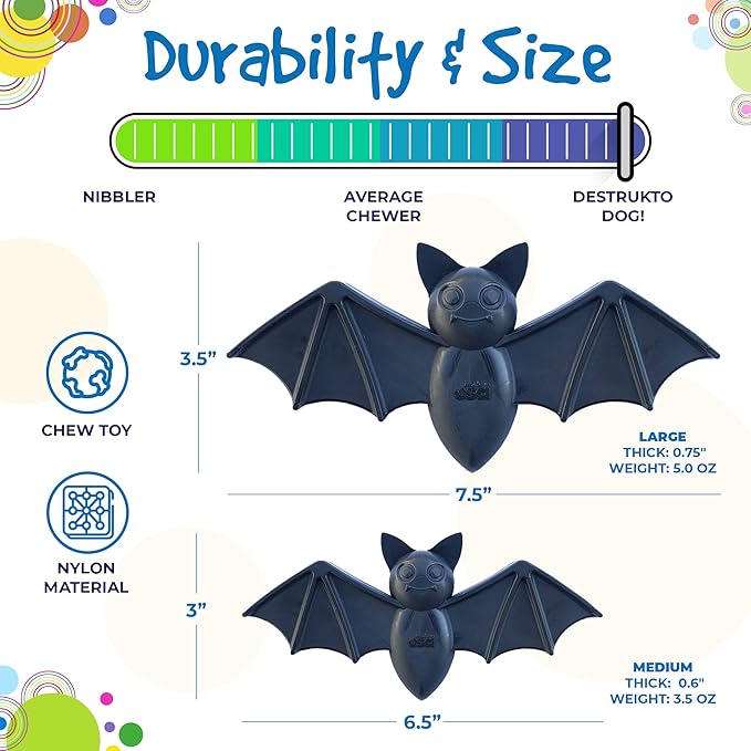 SodaPup Vampire Bat – Durable Dog Chew Toy Made in USA from Non-Toxic, Pet Safe, Food Safe Nylon Material for Mental Stimulation, Clean Teeth, Fresh Breath, Problem Chewing, Calming Nerves, & More