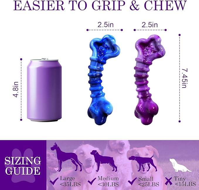Indestructible Dog Toys for Aggressive Chewers Large Breed, 2 Pack Heavy Duty Nylon Chew-Proof Toys, Durable Tough Large Dog Bones to Keep Them Busy, Tough Dog Toys for Aggressive Chewers