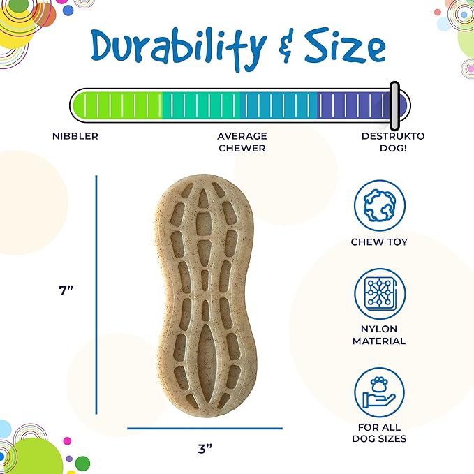 SodaPup Peanut – Durable Dog Chew Toy Made in USA from Non-Toxic, Pet Safe, Food Safe Nylon Material for Mental Stimulation, Clean Teeth, Fresh Breath, Problem Chewing, Calming Nerves & More