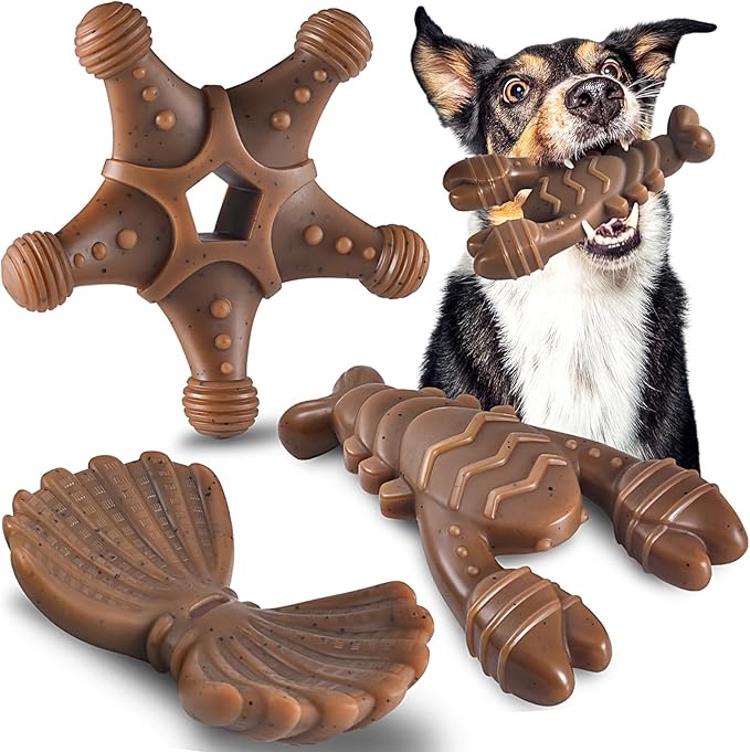 Dog Toys for Aggressive Chewers, Indestructible Toys for Large Dogs, Dog Chew Toys for Large Medium Small Breed, 3 Pack Super Chewer Toys with Tough Nylon, Gift for Dogs