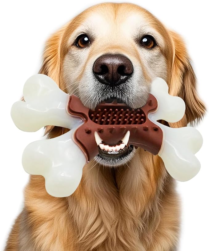 LaRoo Dog Chew Toys for Aggressive Chewers,Indestructible Nylon Bones Toy for Medium and Large Breed to Keep Them Busy,Dental Care Teething Relief,Meat Flavor (Brown)