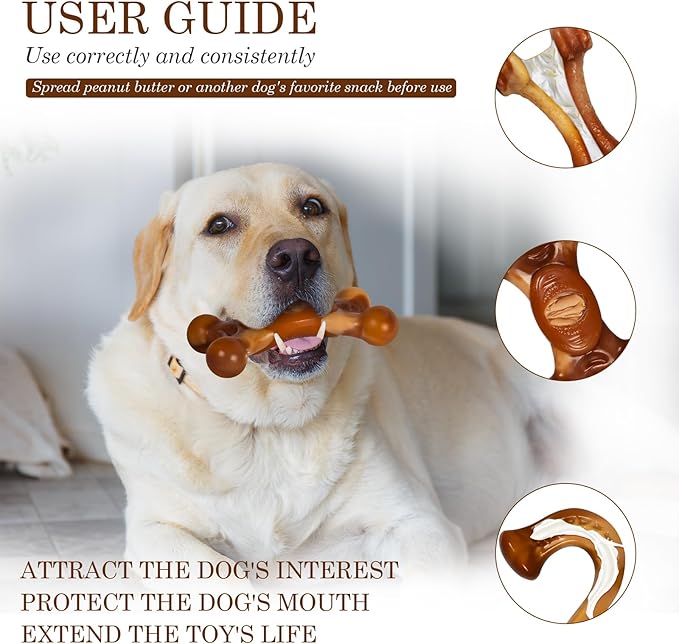 Apasiri Dog Toys for Aggressive Chewers, 3 Pack Indestructible Dog Toys for Large Dogs, Real Bacon Flavored, Tough Dogs Chew Bones for Medium/Large Breed, Durable Chew Toys to Keep Them Busy
