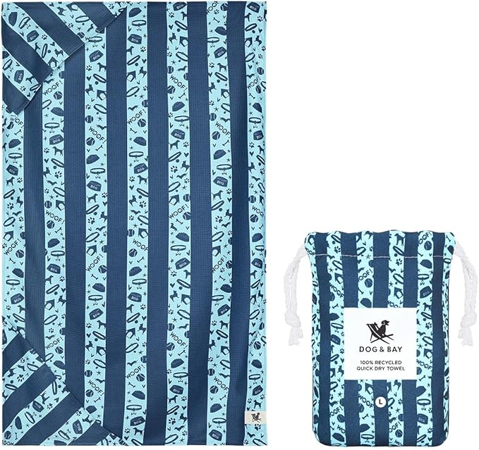 Dock & Bay Pet Towel - Super Absorbent & Quick Drying Dog Towels with Bag - 100% Recycled - Bark Blue, Medium (90x50cm, 35x19)