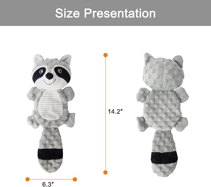 AllHomey Squeaky Dog Toys Plush Chew Toy for Small Medium Dogs Puppy Large Breed, Cute Animal Plush Chew Toy for Indoor Outdoor Play, Tough Durable Teething Interactive Gift, Raccoon,Gray