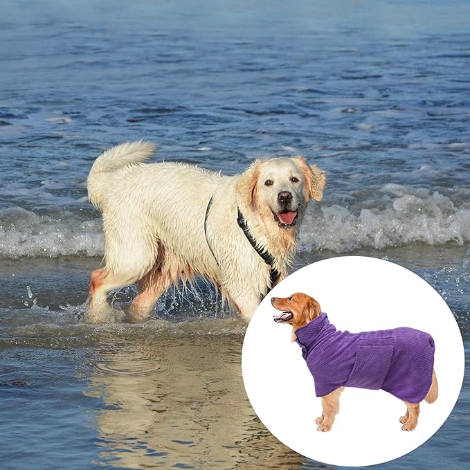 Geyecete Pineapple Grid Fast Drying Super Absorbent Dog Cat Bath Robe Towel - Purple, 3XL
