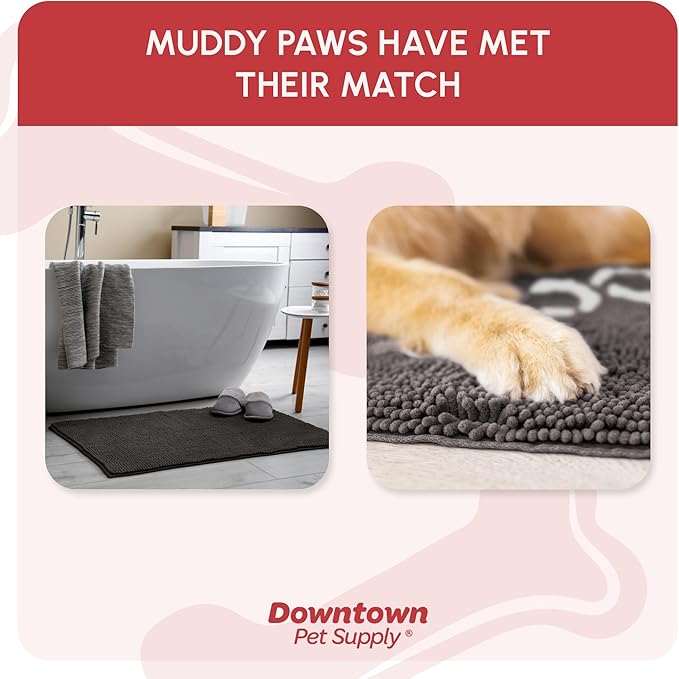 My Doggy Place Microfiber Dog Mat for Muddy Paws, 8' x 2' Ash with Paw Print - Non-Slip, Absorbent and Quick-Drying Dog Paw Cleaning Mat, Washer and Dryer Safe - Hallway Runner