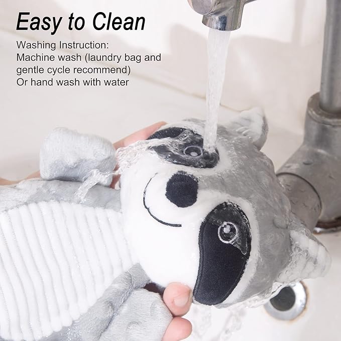 AllHomey Squeaky Dog Toys Plush Chew Toy for Small Medium Dogs Puppy Large Breed, Cute Animal Plush Chew Toy for Indoor Outdoor Play, Tough Durable Teething Interactive Gift, Raccoon,Gray