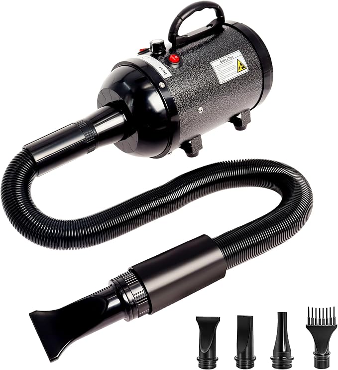 Dog Hair Dryer High Velocity Professional Dog Blow Dryer with Adjustable Speed Dog Pet Grooming Dryer Blower with 4 Nozzle 2 Blow Temperature(Black)