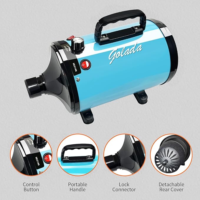 Dog Dryer for Pet Grooming, High-Velocity Force Blow Dryer, Speed Temperature Adjustable Dog Blower Grooming Dryer with 4 Nozzles