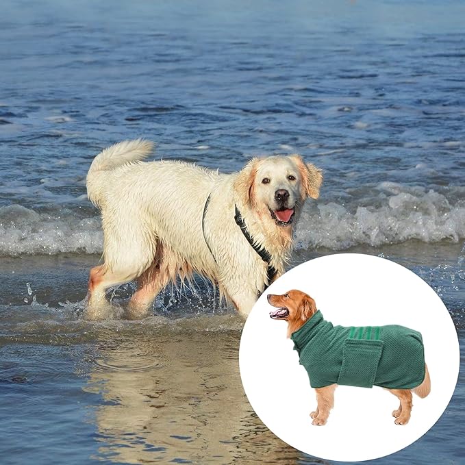 Geyecete Pineapple Grid Fast Drying Super Absorbent Dog Cat Bath Robe Towel - Green, XL